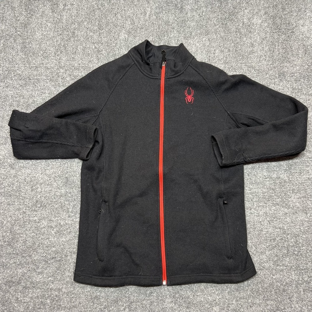 Spyder Jacket Boys XL 18 Black Waffle Fleece Full Zip Ski Midlayer Outdoor